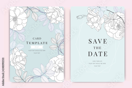 Wedding Invitation, floral invite thank you, rsvp modern card Design in white rose Vector elegant rustic template