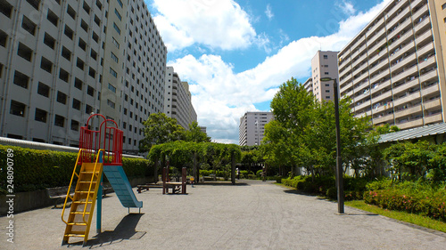 TAKASHIMADAIRA,  TOKYO,  JAPAN - CIRCA MAY 2018 : Scenery of RESIDENTIAL APARTMENT AREA around TAKASHIMADAIRA area in ITABASHI WARD. photo