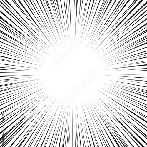 Graphic Explosion with Speed Lines. Comic Book Design Element. Black and white vector illustration