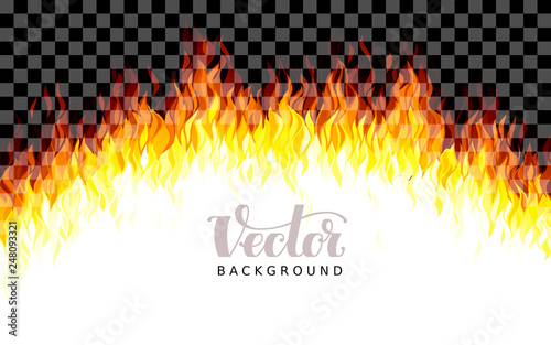 Realistic transparent vector fire flames on transparent background