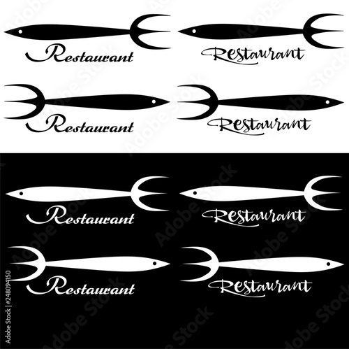 stylized fish-shaped fork, minimalist restaurant logo art