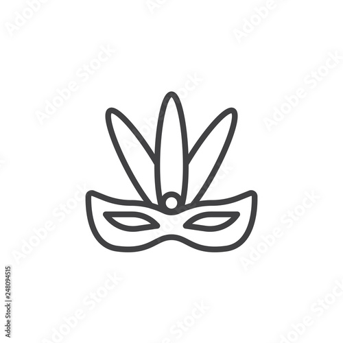 Carnival mask with feathers line icon. linear style sign for mobile concept and web design. Carnival eye mask outline vector icon. Symbol, logo illustration. Pixel perfect vector graphics