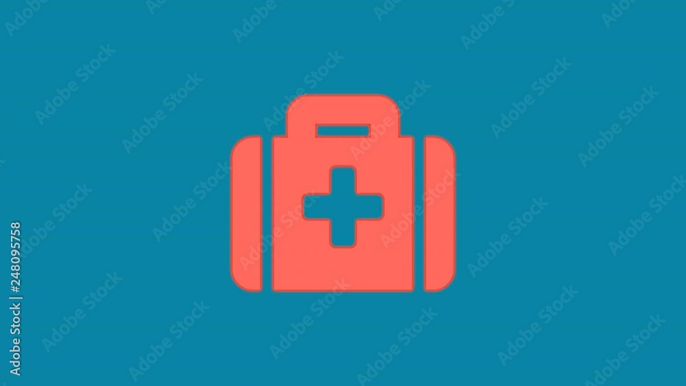 Behind the squares appears the symbol medkit. In - Out. Alpha channel Premultiplied - Matted with color RGB (8,132,164)