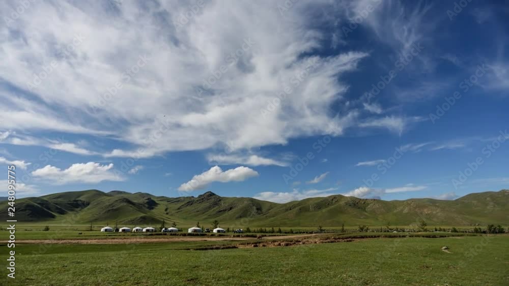 clouds over a Mongolian Ger camp, time-lapse clouds over a Mongolian Ger camp, time-lapse