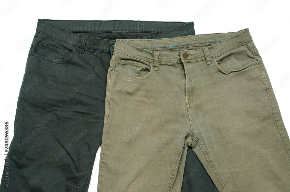 pants on a white background, jeans for men and women. pants on a white background, jeans for men and women.
