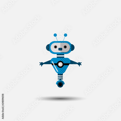 Funny vector robot icon in flat style isolated on grey background. Cute flat Vector illustration of Chatbot icon, vintage friendly AI robot. Customer support service chat bot. Cute cartoon robot icon