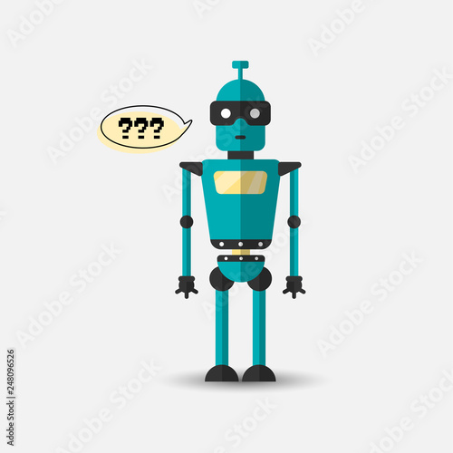 Retro vintage funny vector robot icon in flat style isolated on grey background. Vector vintage illustration of flat Chatbot icon. Customer support service chat bot. Cute cartoon retro robot icon