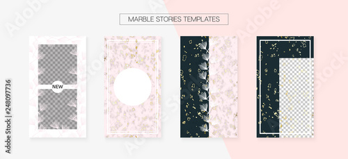 Stories Template Cool SMM Vector Layout. Social Media Blogger Cards Set. Textured Apps Design Pack. Minimal App Kit, Pink White Gold Rich VIP Geometric Marble Patterns. Stories Template VIP Layout.
