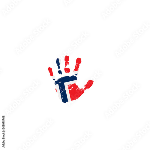 Norway flag and hand on white background. Vector illustration