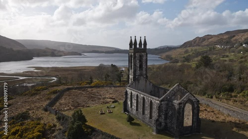 Aerial, Dunlewy Church ruins in Ireland photo