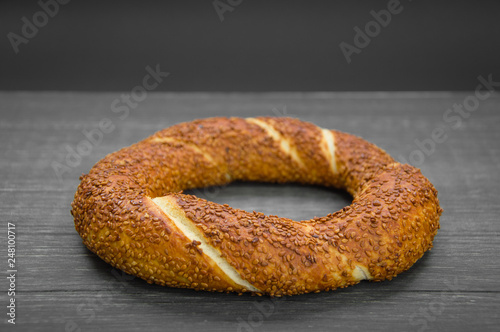 Turkish national food, the bagel on the black wooden background.