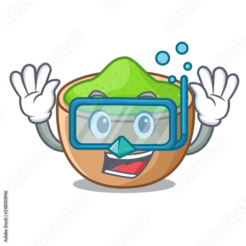 Diving matcha powder in the cartoon shape photo