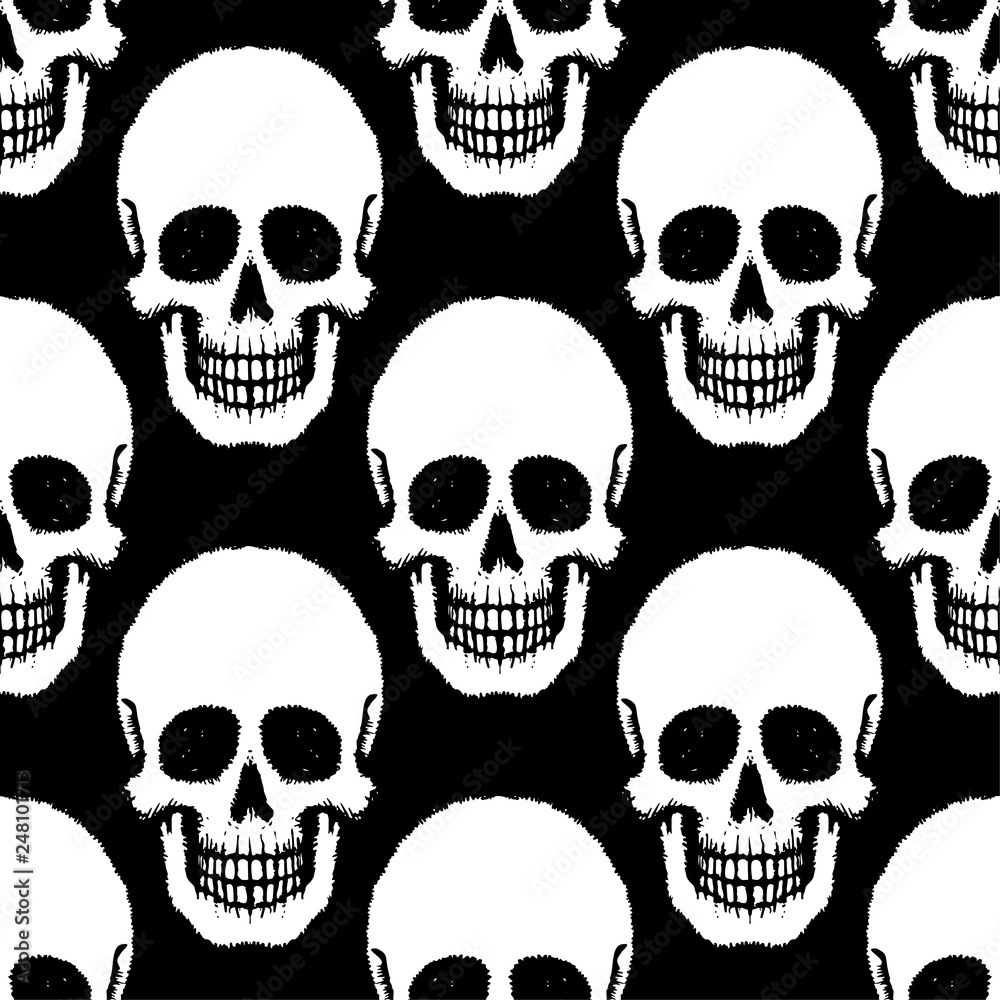 Seamless pattern with hand drawn skulls. Seamless pattern with hand drawn skulls.