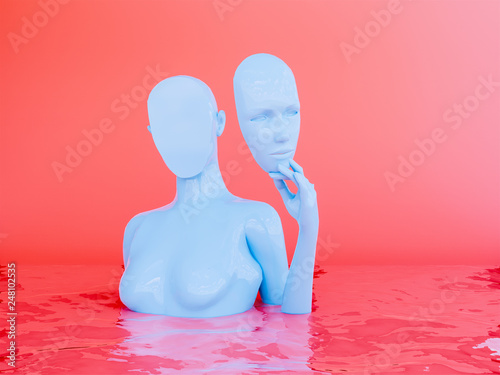 Fototapeta Naklejka Na Ścianę i Meble -  mask in hand . 3d render