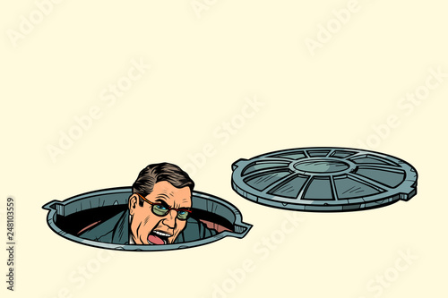 angry face. man in the sewers