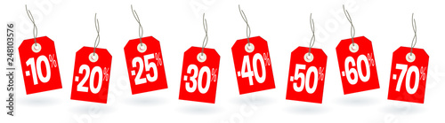 Etiquettes pourcentages de -10 à -70%	