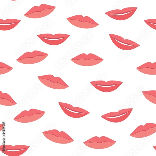 seamless pattern with womans red and pink kissing lips. Isolated on white background. Vector illustration in flat style