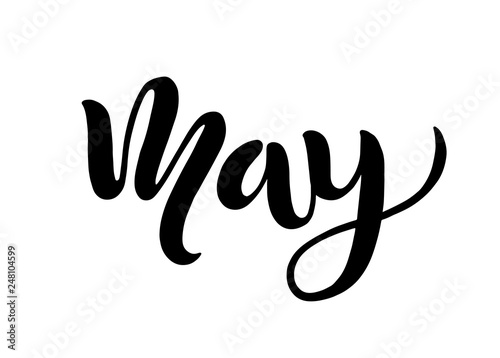 Hand sketched hello march text with leaves as logotype, badge and icon. Postcard, card, invitation,flyer, banner template. Lettering typography isolated on white background. Spring Vector illustration