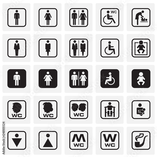 Restroom icons set on squares background for graphic and web design, Modern simple vector sign. Internet concept. Trendy symbol for website design web button or mobile app