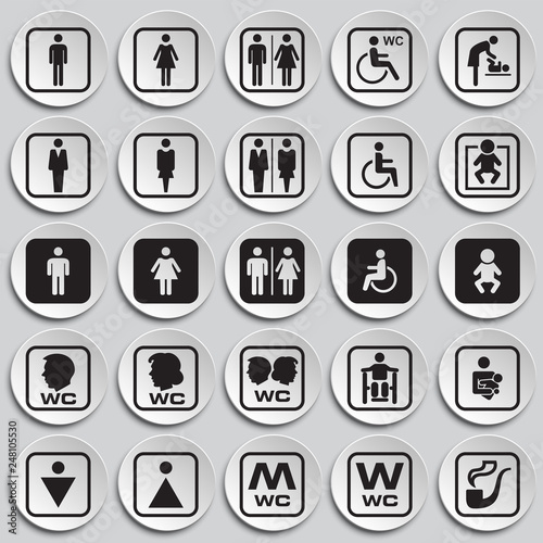 Restroom icons set on plates background for graphic and web design, Modern simple vector sign. Internet concept. Trendy symbol for website design web button or mobile app