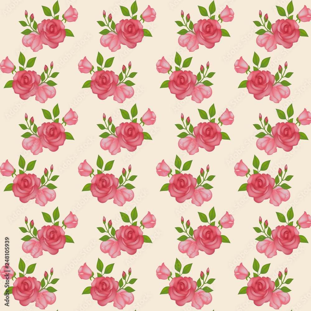 Flower pattern, wallpaper with roses for scrapbooking, vintage with vivid colors, fabric with a pattern of roses