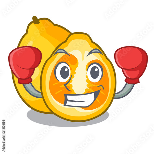 Boxing ugli fruit above the cartoon table