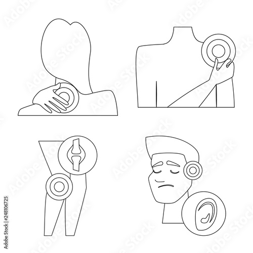 Vector design of bone and inflammation  symbol. Collection of bone and wound vector icon for stock.