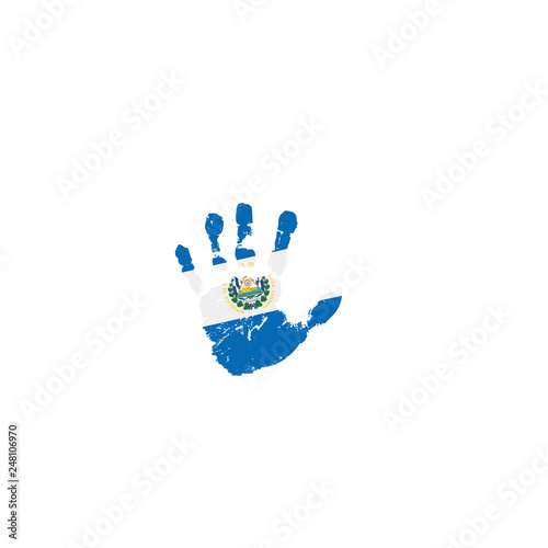 Salvador flag and hand on white background. Vector illustration