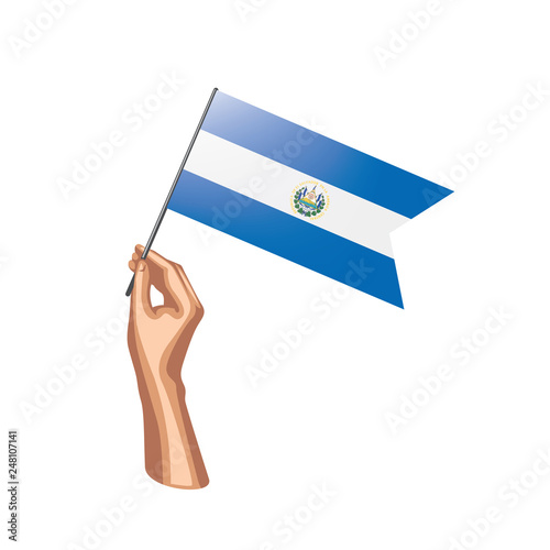 Salvador flag and hand on white background. Vector illustration