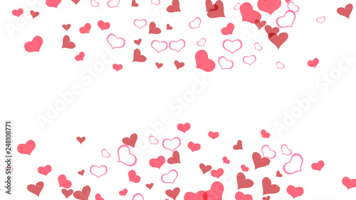 Design element for wallpaper, textiles, packaging, printing, holiday invitation for birthday. Festive background. Red hearts of confetti are flying. Red on White fond Vector.