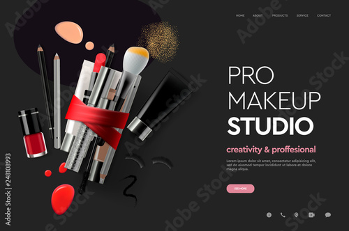 Web page design template for makeup studio, course, natural products, cosmetics, body care. Modern design vector illustration concept for website and mobile website development.