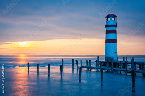 Lighthouse on the lake neusiedl in winter
