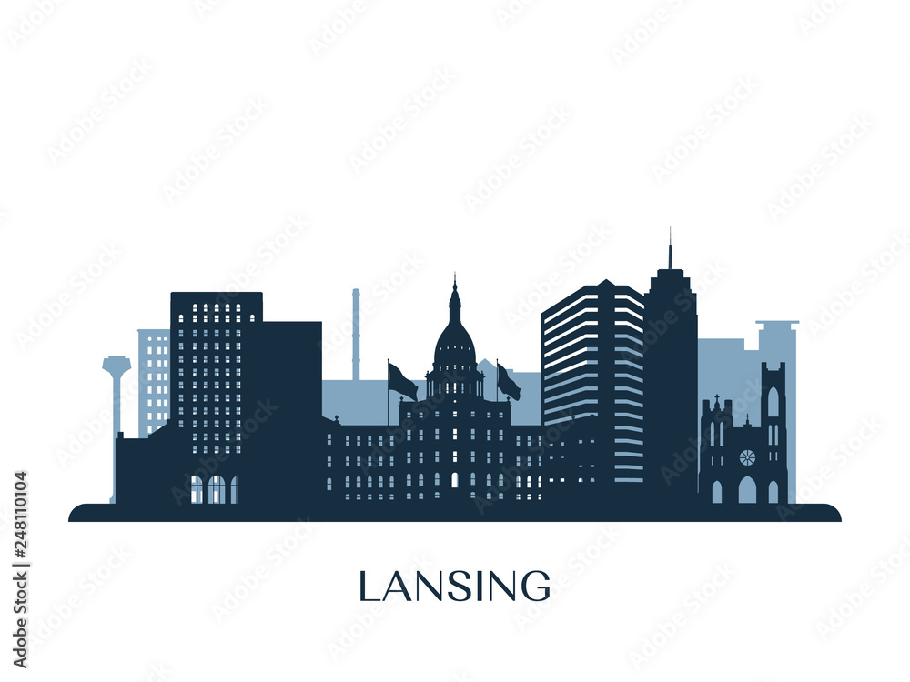 Fototapeta premium Lansing skyline, monochrome silhouette. Vector illustration.