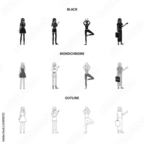 Isolated object of posture and mood symbol. Collection of posture and female stock vector illustration.