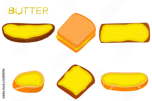 Illustration on theme big colored set different types creamy butter