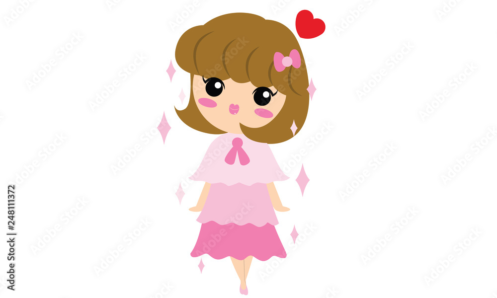 Cute girl with pink dress cartoon vector
