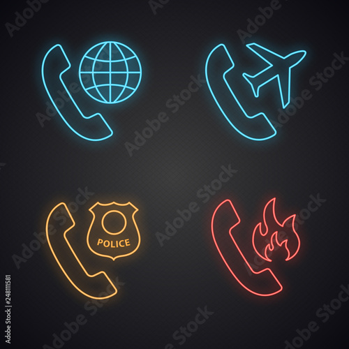 Phone services neon light icons set