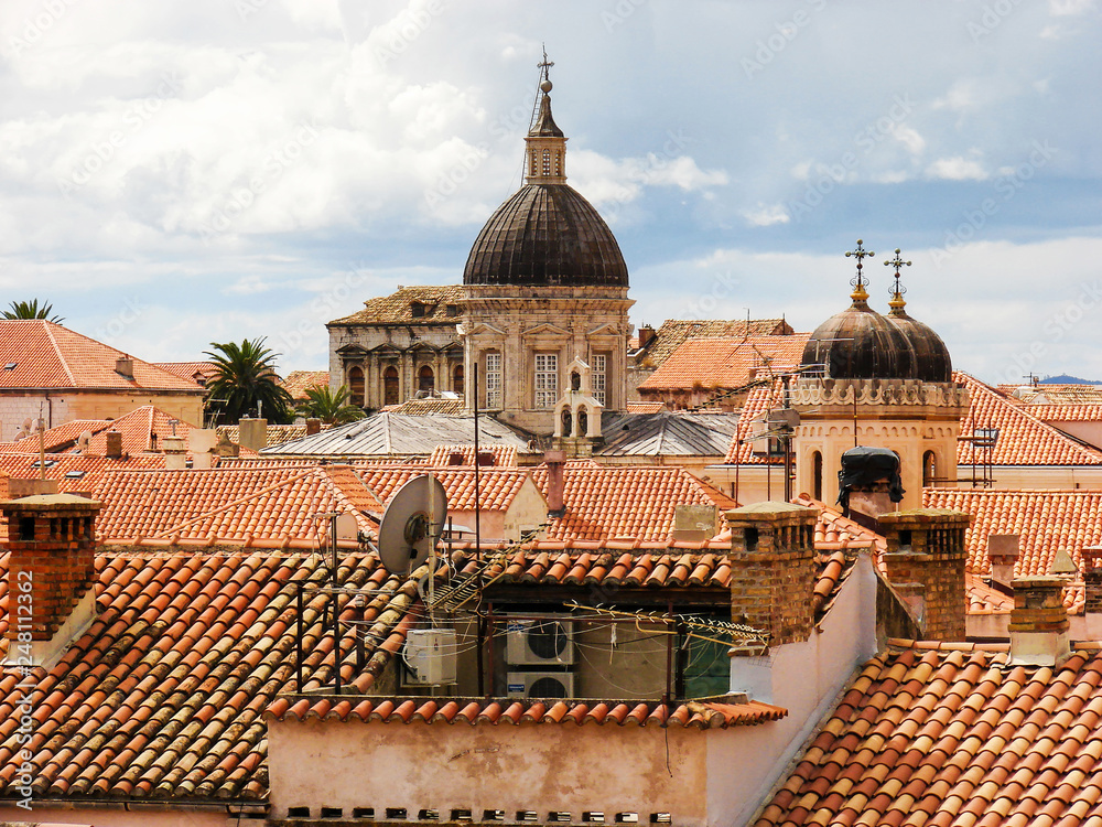 Top view  of the traditional ceramic roof housesof in  old quarter of Dubrovnik, Croatia
