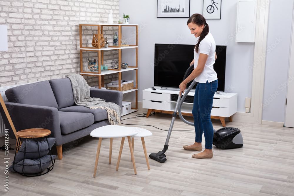 Janitor Cleaning Floor With Vacuum Cleaner Janitor Cleaning Floor With Vacuum Cleaner