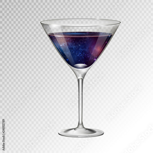 Realistic vector illustration of cocktail cosmopolitan glass with space background inside