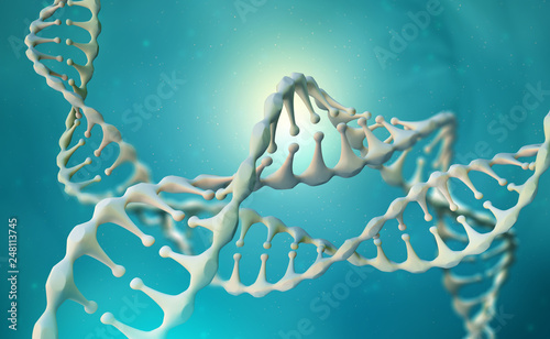Fototapeta Naklejka Na Ścianę i Meble -  DNA genome research. DNA molecule structure. 3D double helix illustration. Genetic engineering of the future