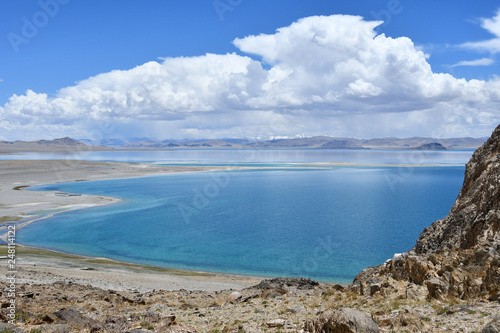 China  Tibet. Holy lake Tery Tashi Nam  Co in summer cloudy day