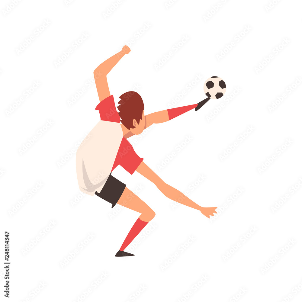Soccer Player, Professional Football Player Character in Uniform Training and Practicing Soccer Vector Illustration