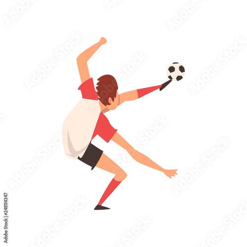 Soccer Player, Professional Football Player Character in Uniform Training and Practicing Soccer Vector Illustration © topvectors