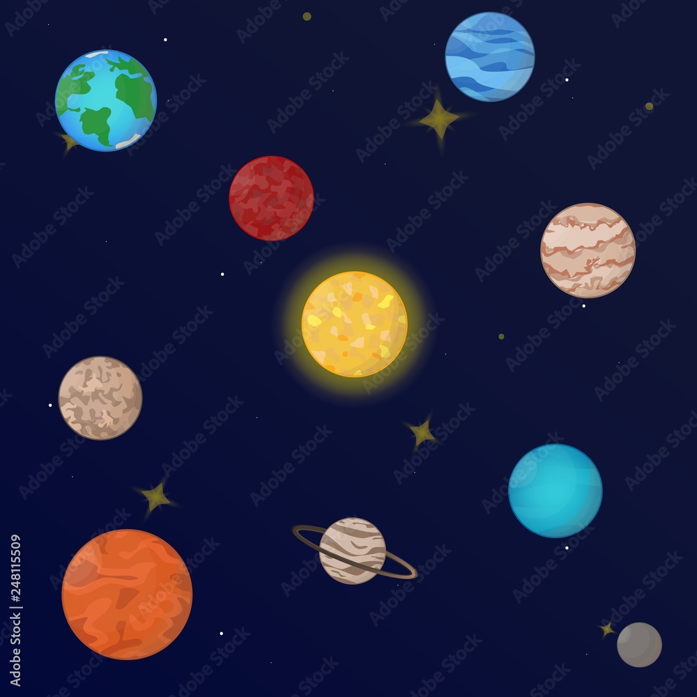 planets solar system with stars. Icon set