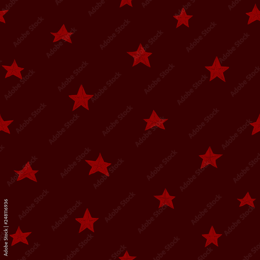 Seamless pattern with red stars on a red background. Background for the Russian holiday design on May 9, Victory Day, star doodles. Seamless pattern with red stars on a red background. Background for the Russian holiday design on May 9, Victory Day, star doodles.