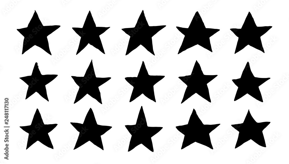 Set hand drawn black star isolated. Vector illustration. Set hand drawn black star isolated. Vector illustration.