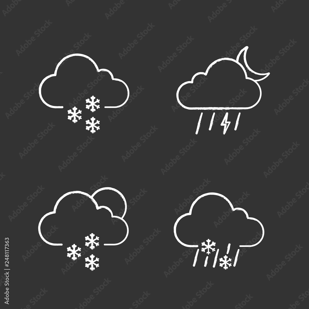 Weather forecast chalk icons set Weather forecast chalk icons set