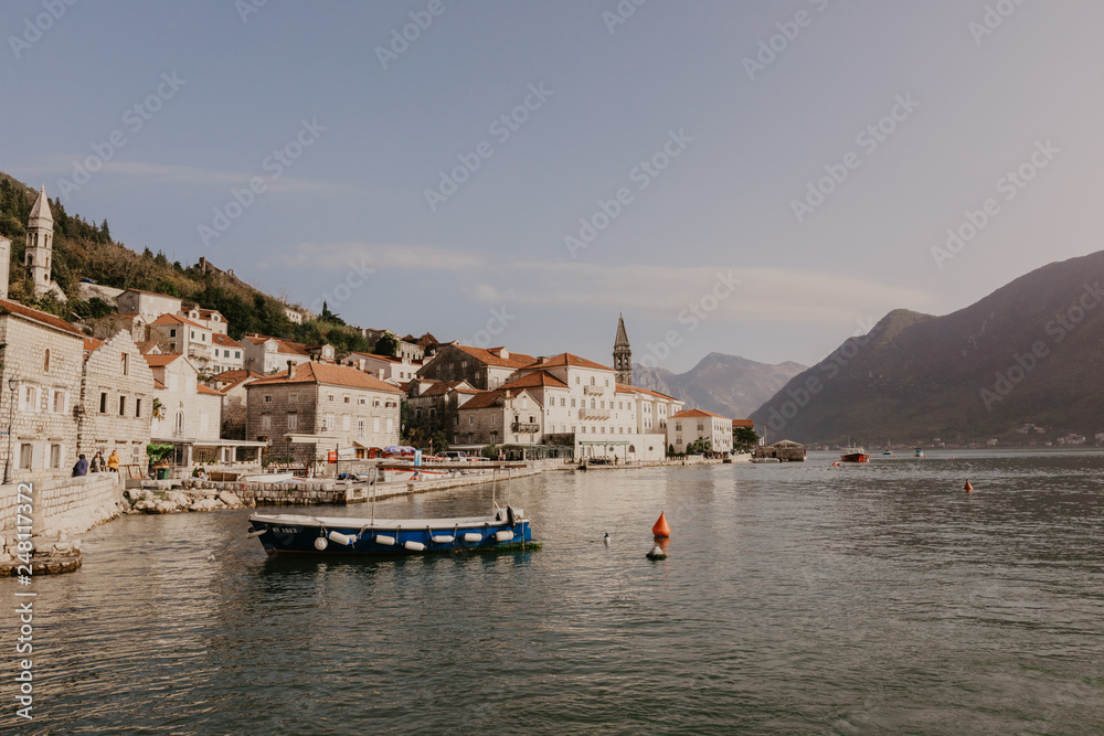 30 november 2018.Beautiful mediterranean landscape - town Perast, Kotor bay (Boka Kotorska), Montenegro. - Image.