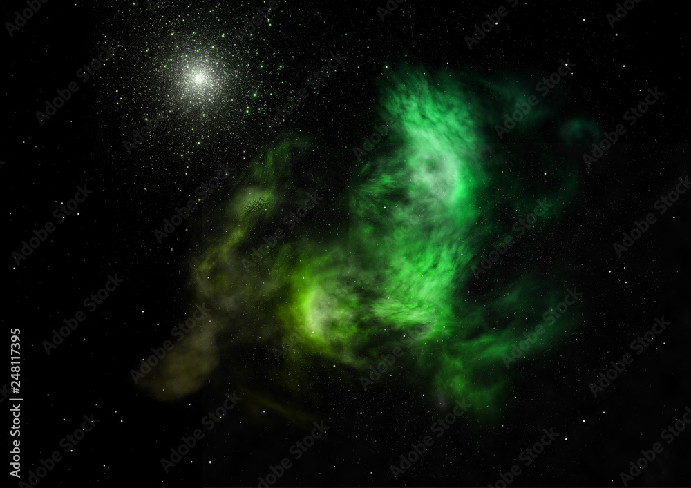 Star field in space and a nebulae. 3D rendering